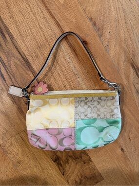 Vintage Coach Pastel Patchwork Small
Handbag/Wristlet with flower charm